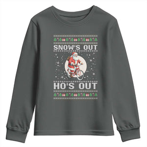 Funny Santa Christmas Youth Sweatshirt Snows Out Hos Out Ugly Xmas TS10 Dark Heather Print Your Wear