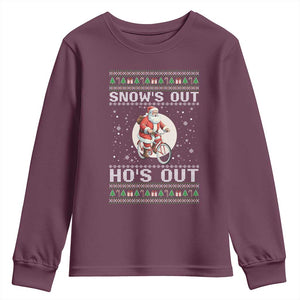 Funny Santa Christmas Youth Sweatshirt Snows Out Hos Out Ugly Xmas TS10 Maroon Print Your Wear
