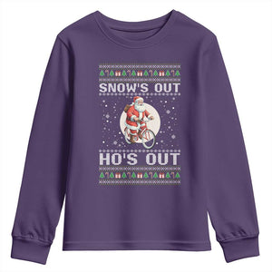 Funny Santa Christmas Youth Sweatshirt Snows Out Hos Out Ugly Xmas TS10 Purple Print Your Wear
