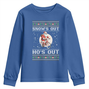 Funny Santa Christmas Youth Sweatshirt Snows Out Hos Out Ugly Xmas TS10 Royal Blue Print Your Wear