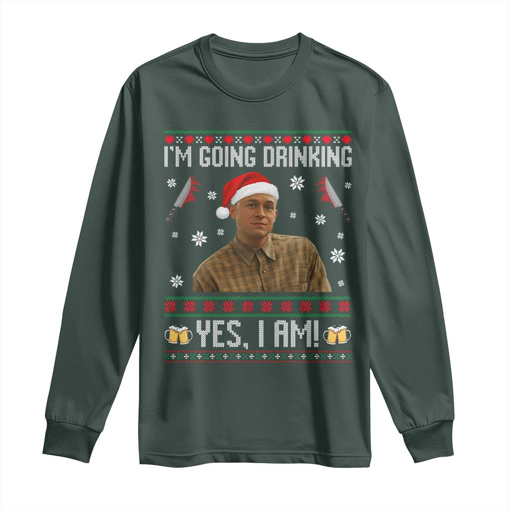 Charlie Hunnam Ed Gein Ugly Christmas Long Sleeve Shirt Monster Movie I'm Going Drinking TS10 Dark Forest Green Print Your Wear