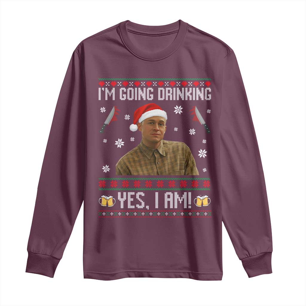 Charlie Hunnam Ed Gein Ugly Christmas Long Sleeve Shirt Monster Movie I'm Going Drinking TS10 Maroon Print Your Wear