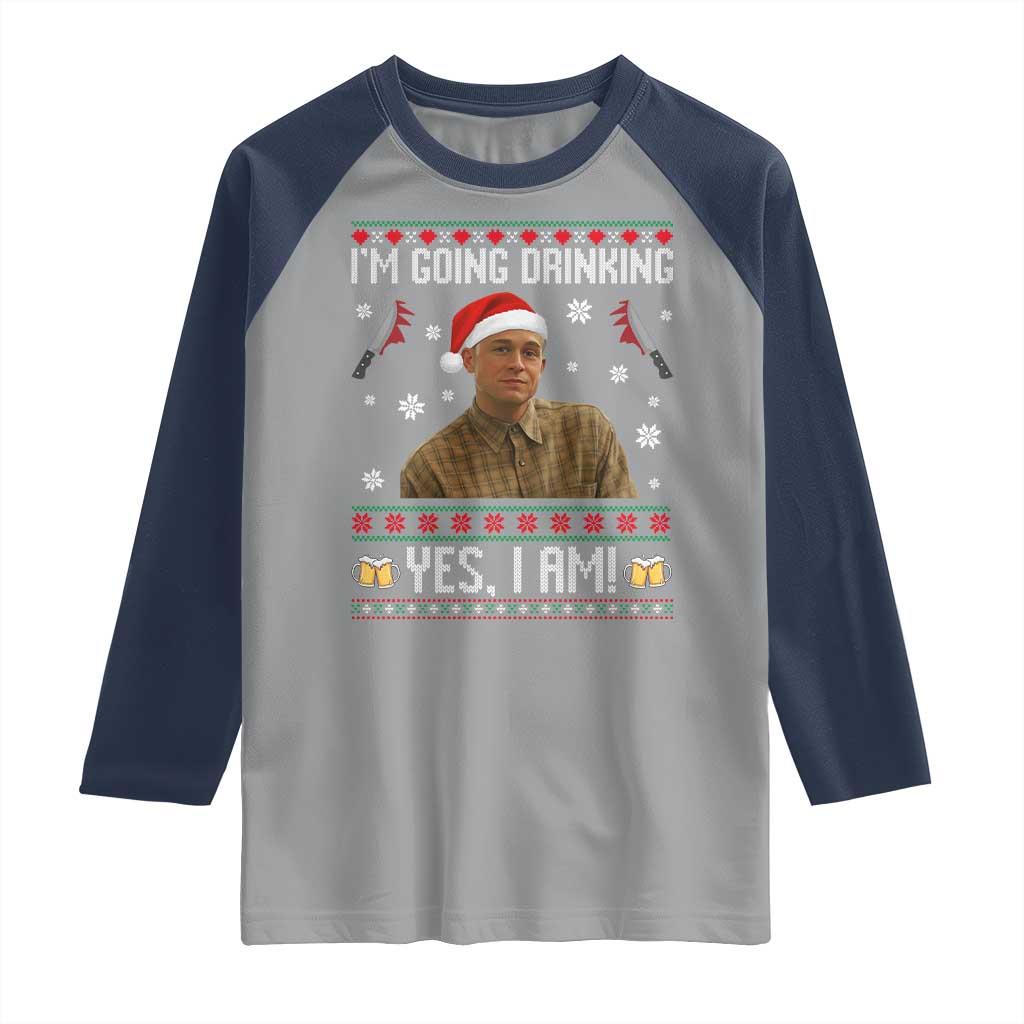 Charlie Hunnam Ed Gein Ugly Christmas Raglan Shirt Monster Movie I'm Going Drinking TS10 Sport Gray Navy Print Your Wear