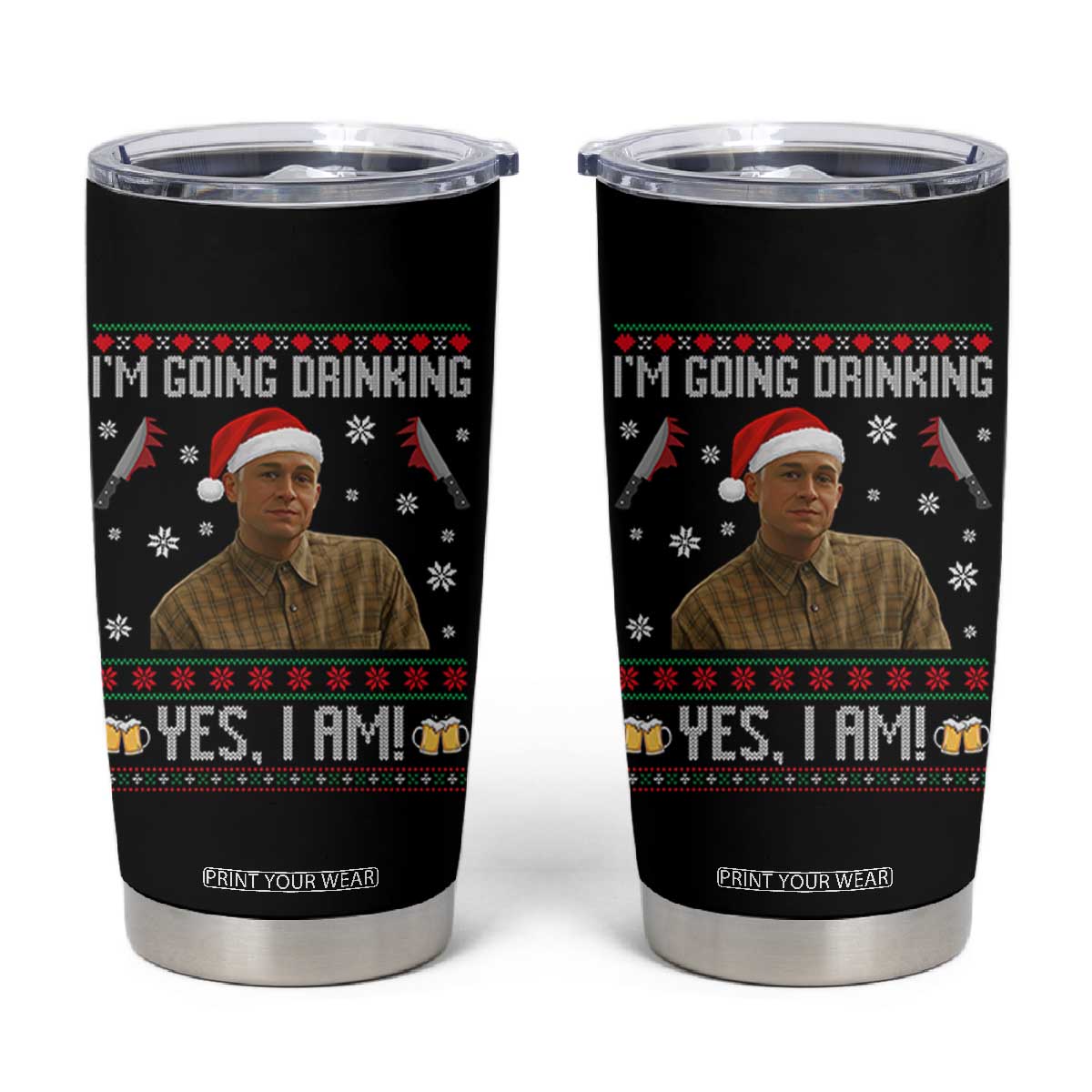 Charlie Hunnam Ed Gein Ugly Christmas Tumbler Cup Monster Movie I'm Going Drinking TS10 Black Print Your Wear