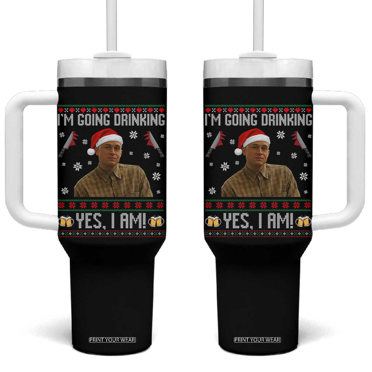 Charlie Hunnam Ed Gein Ugly Christmas Tumbler With Handle Monster Movie I'm Going Drinking TS10 One Size: 40 oz Black Print Your Wear
