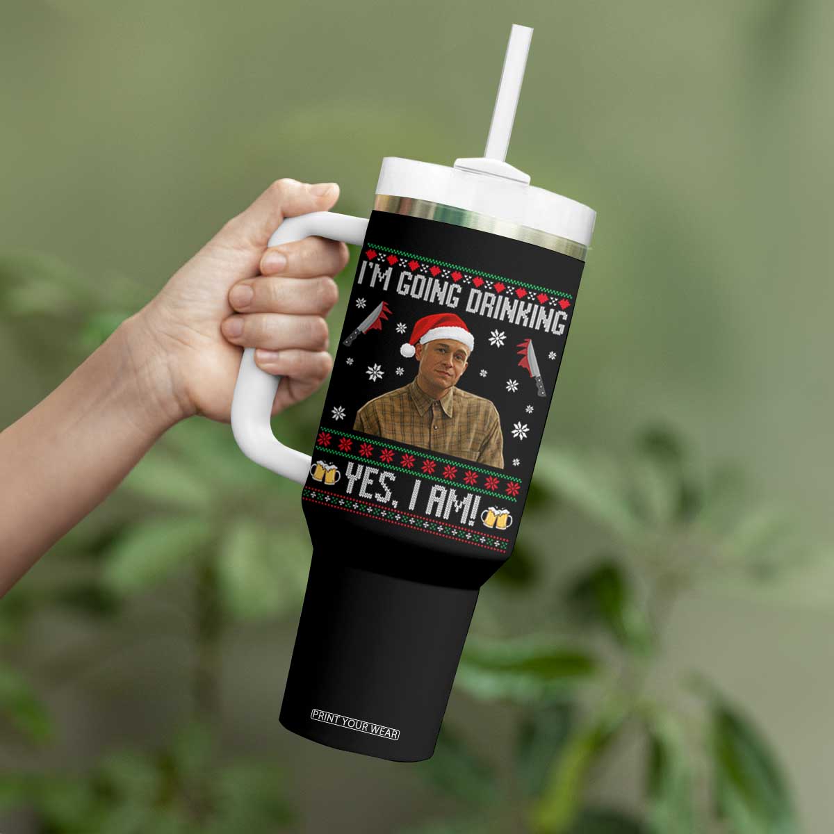 Charlie Hunnam Ed Gein Ugly Christmas Tumbler With Handle Monster Movie I'm Going Drinking TS10 Print Your Wear