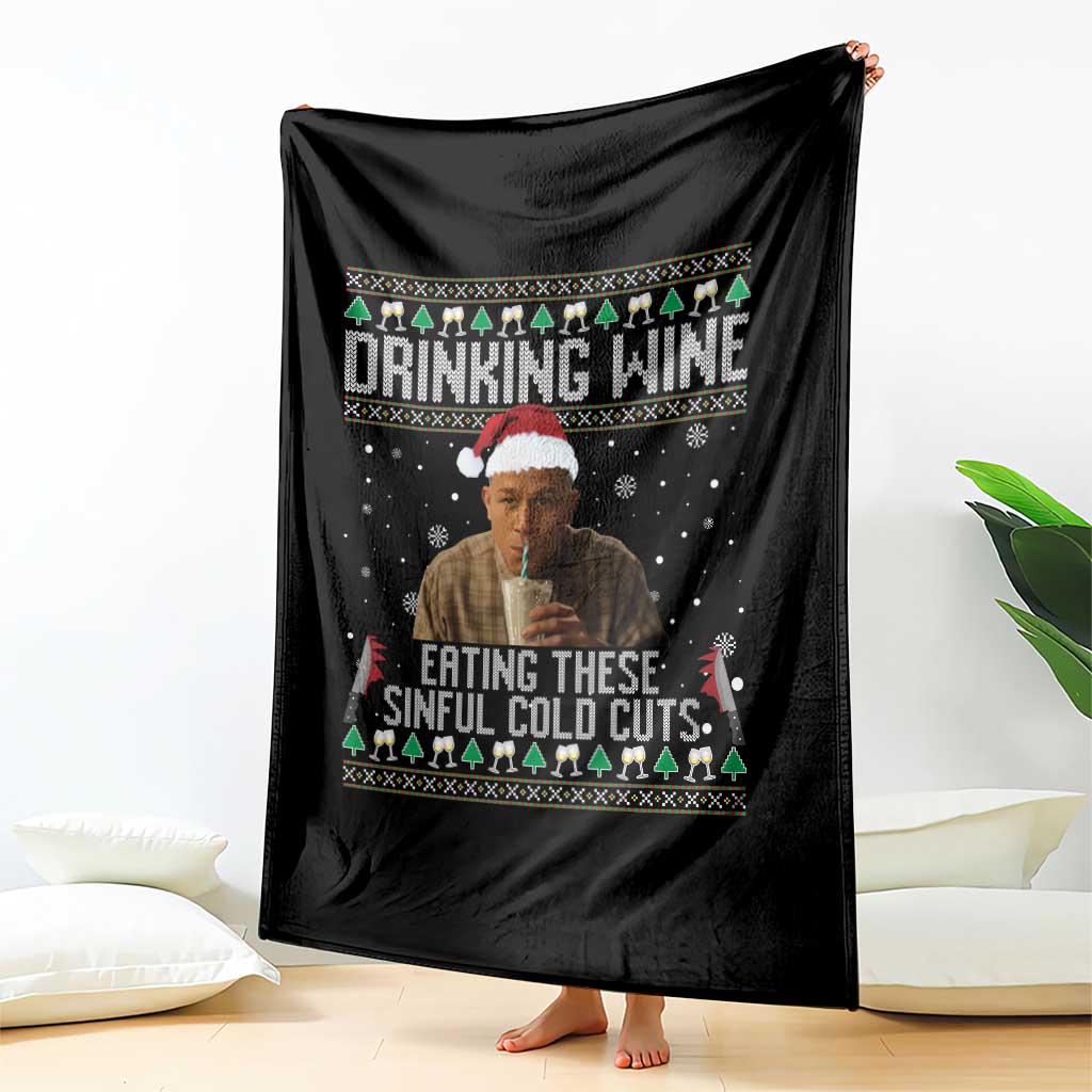 Charlie Hunnam Ed Gein Ugly Christmas Throw Blanket Funny Drinking Wine Eating These Sinful Cold Cuts TS10 Print Your Wear