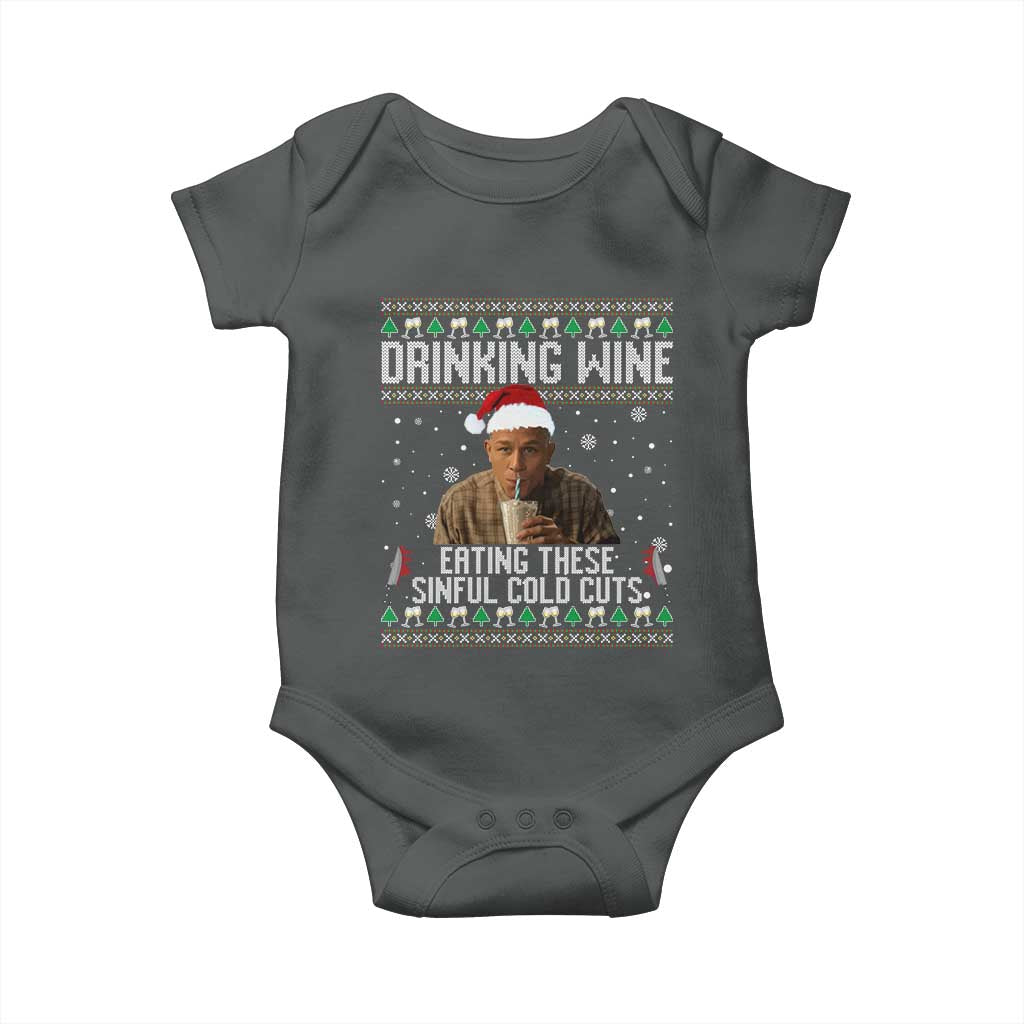 Charlie Hunnam Ed Gein Ugly Christmas Baby Onesie Funny Drinking Wine Eating These Sinful Cold Cuts TS10 Dark Heather Print Your Wear