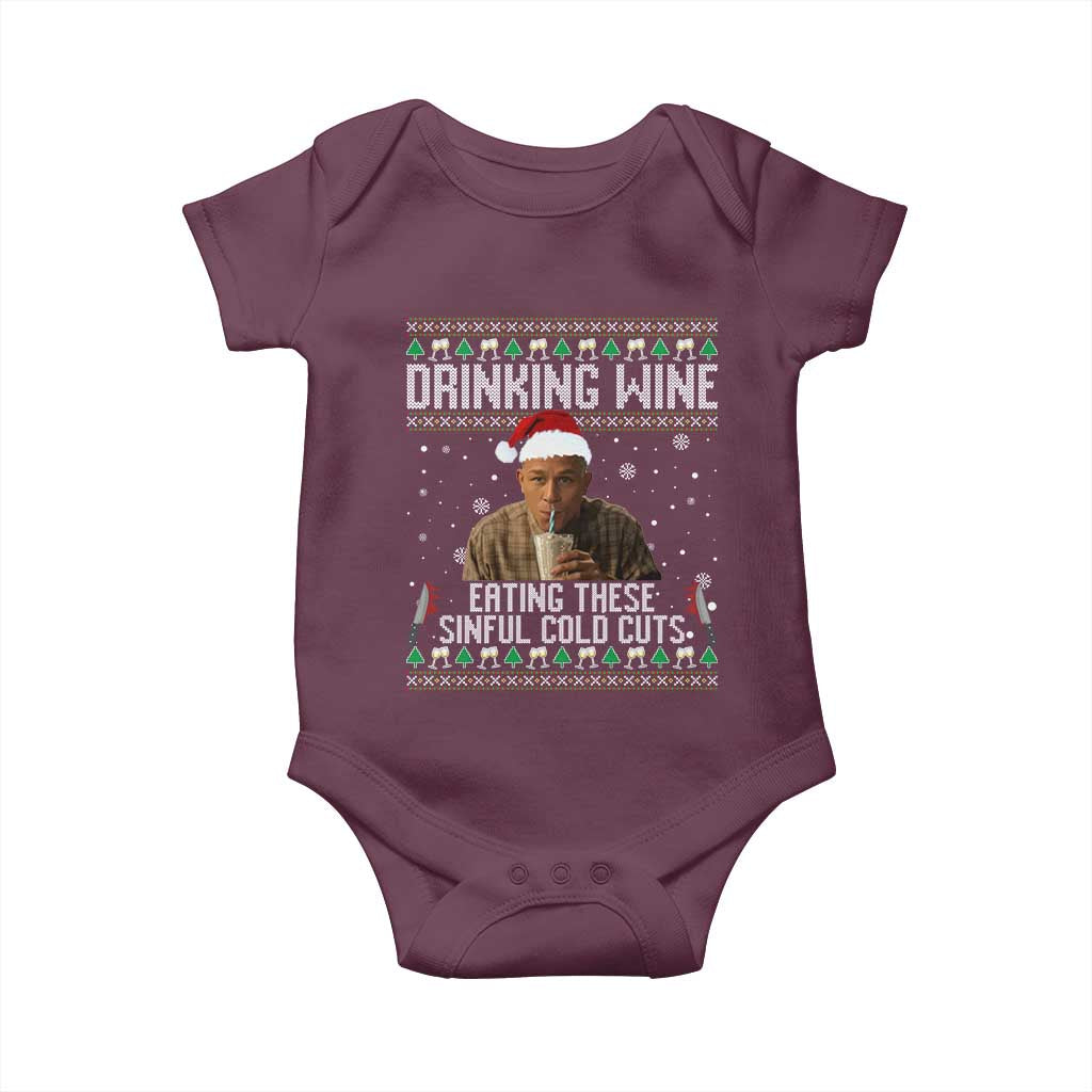 Charlie Hunnam Ed Gein Ugly Christmas Baby Onesie Funny Drinking Wine Eating These Sinful Cold Cuts TS10 Maroon Print Your Wear