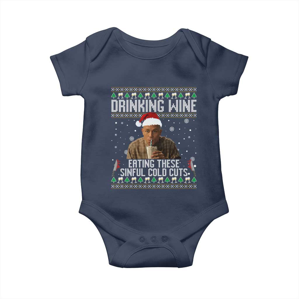 Charlie Hunnam Ed Gein Ugly Christmas Baby Onesie Funny Drinking Wine Eating These Sinful Cold Cuts TS10 Navy Print Your Wear