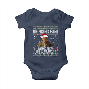 Charlie Hunnam Ed Gein Ugly Christmas Baby Onesie Funny Drinking Wine Eating These Sinful Cold Cuts TS10 Navy Print Your Wear