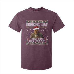 Charlie Hunnam Ed Gein Ugly Christmas T Shirt For Kid Funny Drinking Wine Eating These Sinful Cold Cuts TS10 Maroon Print Your Wear