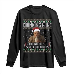 Charlie Hunnam Ed Gein Ugly Christmas Long Sleeve Shirt Funny Drinking Wine Eating These Sinful Cold Cuts TS10 Black Print Your Wear