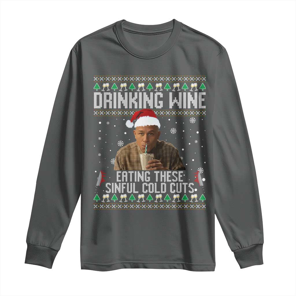 Charlie Hunnam Ed Gein Ugly Christmas Long Sleeve Shirt Funny Drinking Wine Eating These Sinful Cold Cuts TS10 Dark Heather Print Your Wear