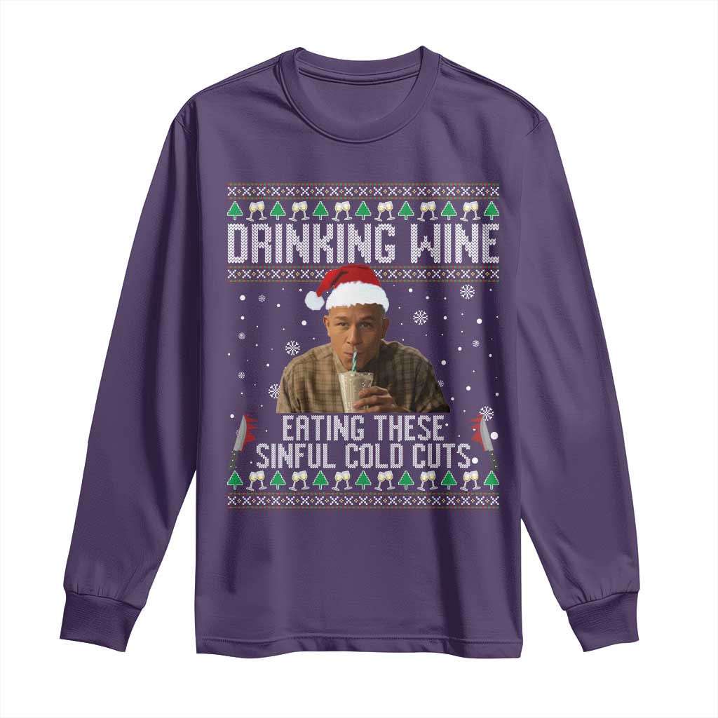Charlie Hunnam Ed Gein Ugly Christmas Long Sleeve Shirt Funny Drinking Wine Eating These Sinful Cold Cuts TS10 Purple Print Your Wear