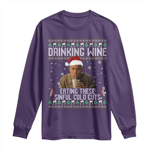 Charlie Hunnam Ed Gein Ugly Christmas Long Sleeve Shirt Funny Drinking Wine Eating These Sinful Cold Cuts TS10 Purple Print Your Wear