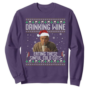 Charlie Hunnam Ed Gein Ugly Christmas Sweatshirt Funny Drinking Wine Eating These Sinful Cold Cuts TS10 Purple Print Your Wear