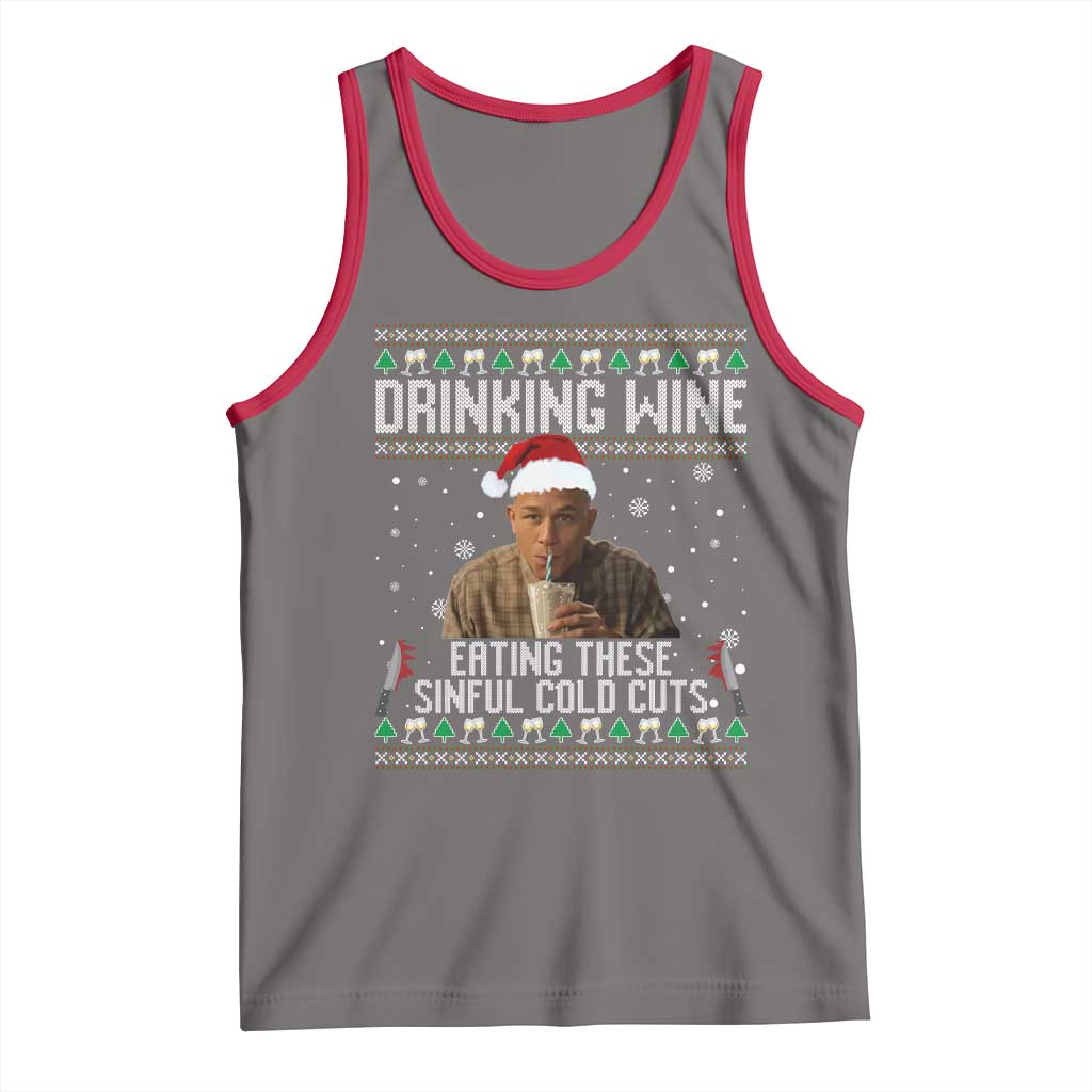 Charlie Hunnam Ed Gein Ugly Christmas Tank Top Funny Drinking Wine Eating These Sinful Cold Cuts TS10 Deep Heather Red Print Your Wear