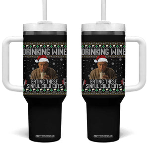 Charlie Hunnam Ed Gein Ugly Christmas Tumbler With Handle Funny Drinking Wine Eating These Sinful Cold Cuts TS10 One Size: 40 oz Black Print Your Wear