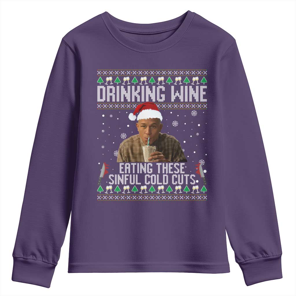 Charlie Hunnam Ed Gein Ugly Christmas Youth Sweatshirt Funny Drinking Wine Eating These Sinful Cold Cuts TS10 Purple Print Your Wear