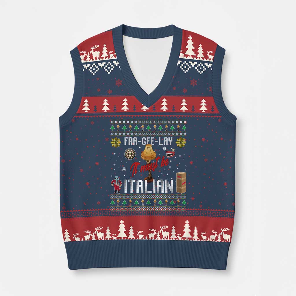 Leg Lamp Xmas V-Neck Knit Sweater Vest Funny Ugly Xmas Fra Gee Lay TS10 Navy Red Print Your Wear