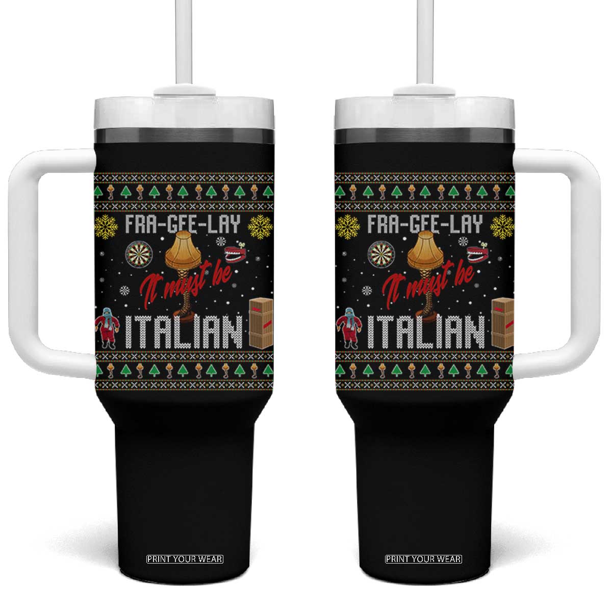 Leg Lamp Christmas Tumbler With Handle Funny Ugly Xmas Fra Gee Lay TS10 One Size: 40 oz Black Print Your Wear