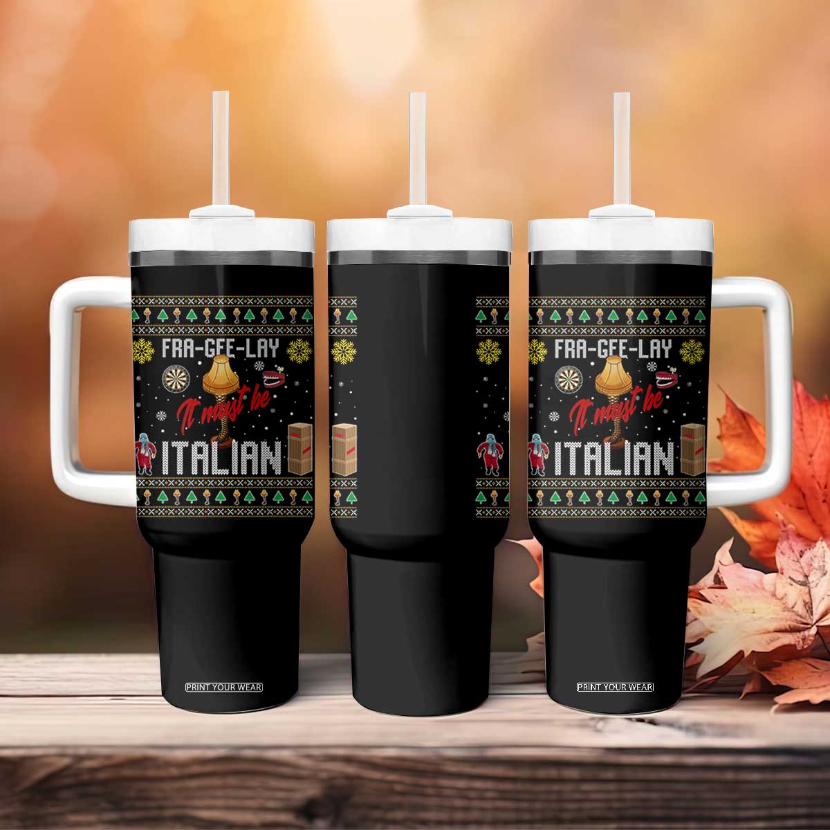 Leg Lamp Christmas Tumbler With Handle Funny Ugly Xmas Fra Gee Lay TS10 Print Your Wear
