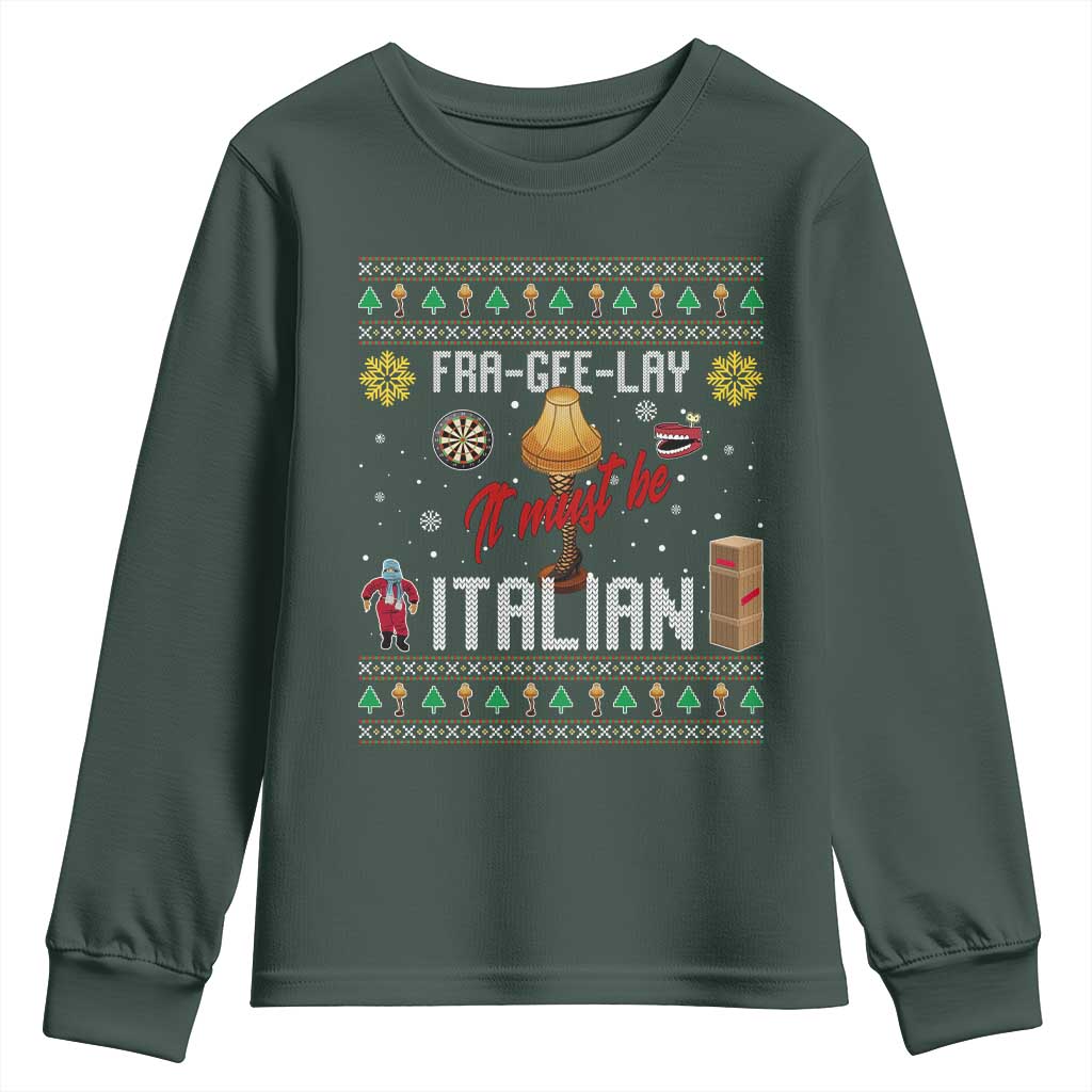 Leg Lamp Christmas Youth Sweatshirt Funny Ugly Xmas Fra Gee Lay TS10 Dark Forest Green Print Your Wear