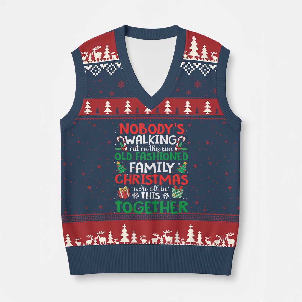 Christmas Family Vacation V-Neck Knit Sweater Vest Nobodys Walking Out On This Fun Old Family TS10 Navy Red Print Your Wear