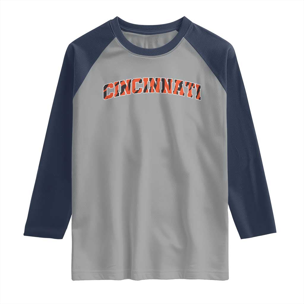 Vintage BFT Football Raglan Shirt Retro Sports Style 80s 90s Cincy Cin City TS10 Sport Gray Navy Print Your Wear