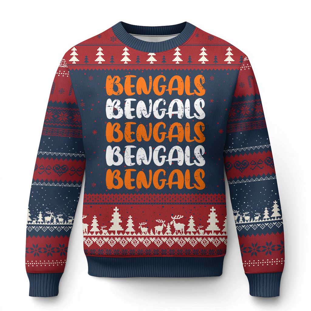 Vintage Bengal Ugly Christmas Sweater Retro Novelty 90s Style TS10 Navy Red Print Your Wear