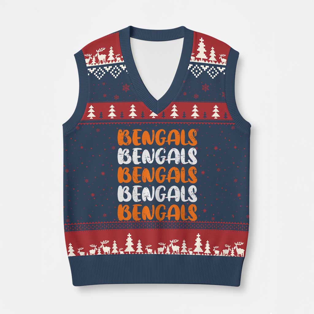 Vintage Bengal V-Neck Knit Sweater Vest Retro Novelty 90s Style TS10 Navy Red Print Your Wear