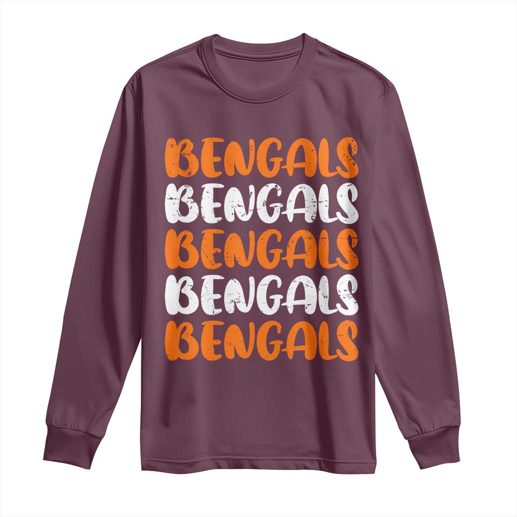 Vintage Bengal Long Sleeve Shirt Retro Novelty 90s Style TS10 Maroon Print Your Wear