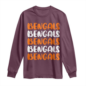 Vintage Bengal Long Sleeve Shirt Retro Novelty 90s Style TS10 Maroon Print Your Wear