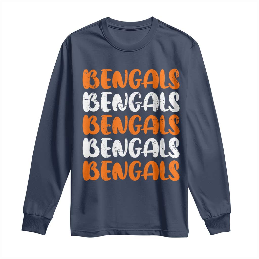 Vintage Bengal Long Sleeve Shirt Retro Novelty 90s Style TS10 Navy Print Your Wear