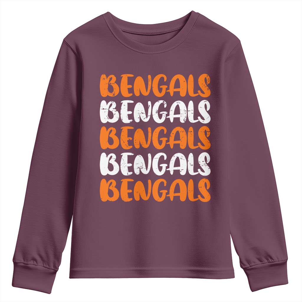 Vintage Bengal Youth Sweatshirt Retro Novelty 90s Style TS10 Maroon Print Your Wear