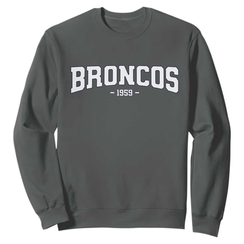 Vintage Broncos Sweatshirt Classic Game Day Print Retro Varsity Football TS10 Dark Heather Print Your Wear