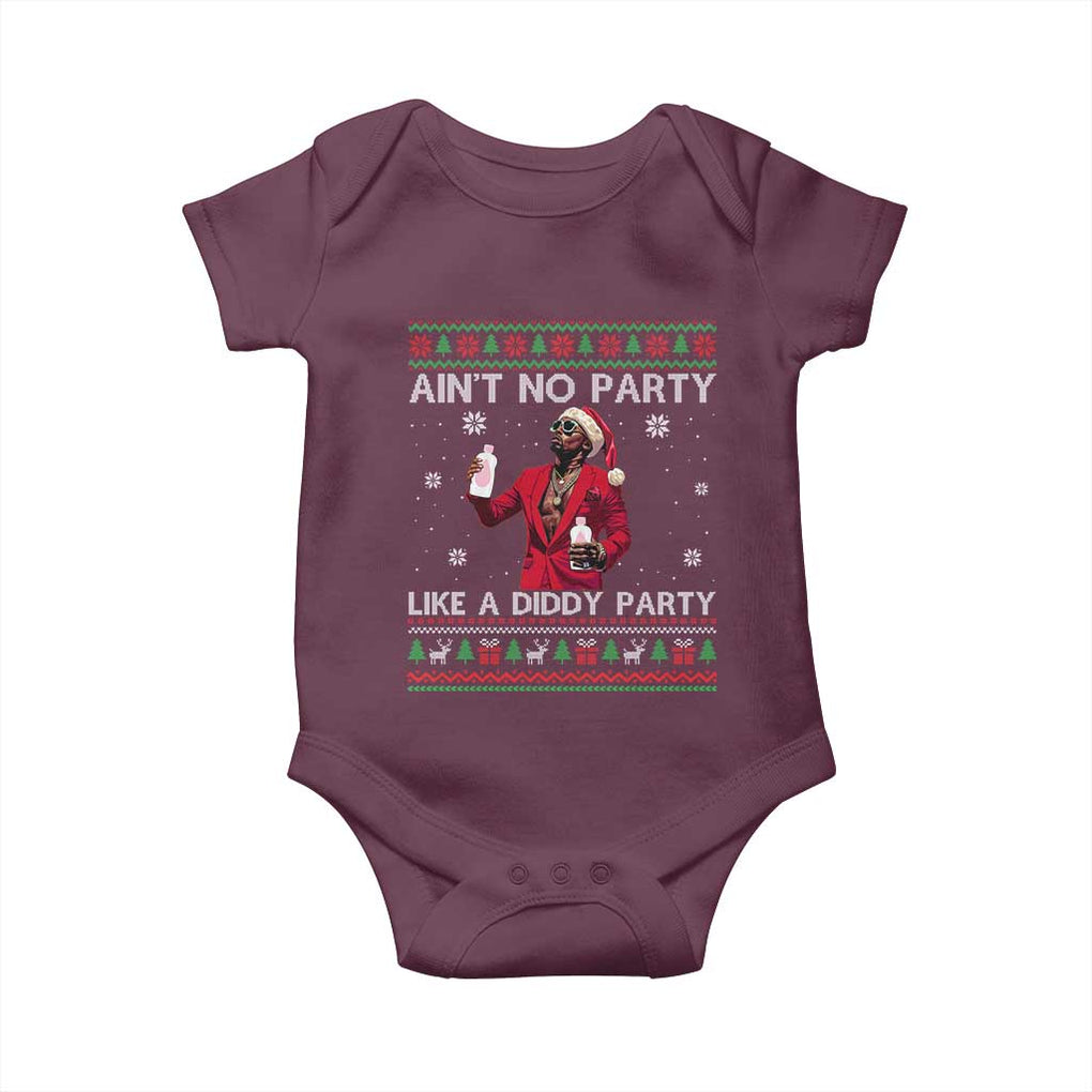 Funny Ugly Christmas Baby Onesie Aint No Party Like A Diddy Party TS10 Maroon Print Your Wear