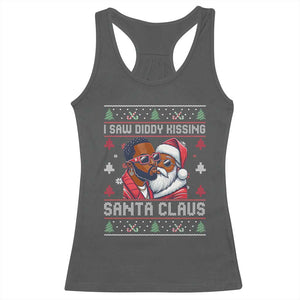 Funny Christmas Racerback Tank Top Funy Dirty I Saw Diddy Kissing Santa Claus Ugly Xmas Sweater TS10 Dark Heather Print Your Wear
