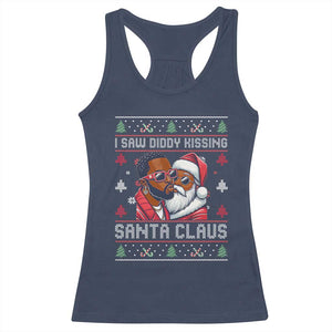 Funny Christmas Racerback Tank Top Funy Dirty I Saw Diddy Kissing Santa Claus Ugly Xmas Sweater TS10 Navy Print Your Wear