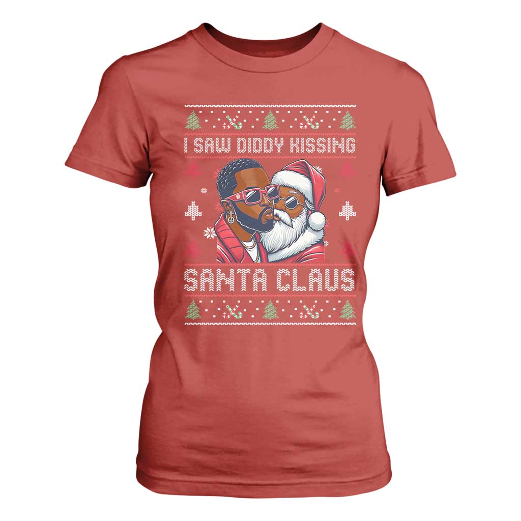 Funny Christmas T Shirt For Women Funy Dirty I Saw Diddy Kissing Santa Claus Ugly Xmas Sweater TS10 Red Print Your Wear