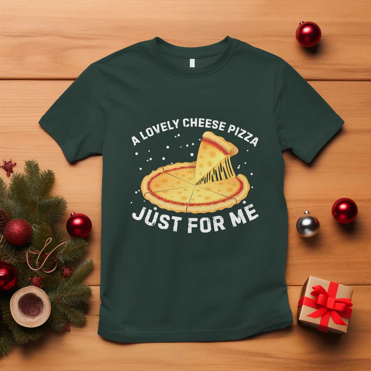 Funny Christmas Movie T Shirt Alone Kevin X-Mas Home A Lovely Cheese Pizza TS10 Dark Forest Green Print Your Wear