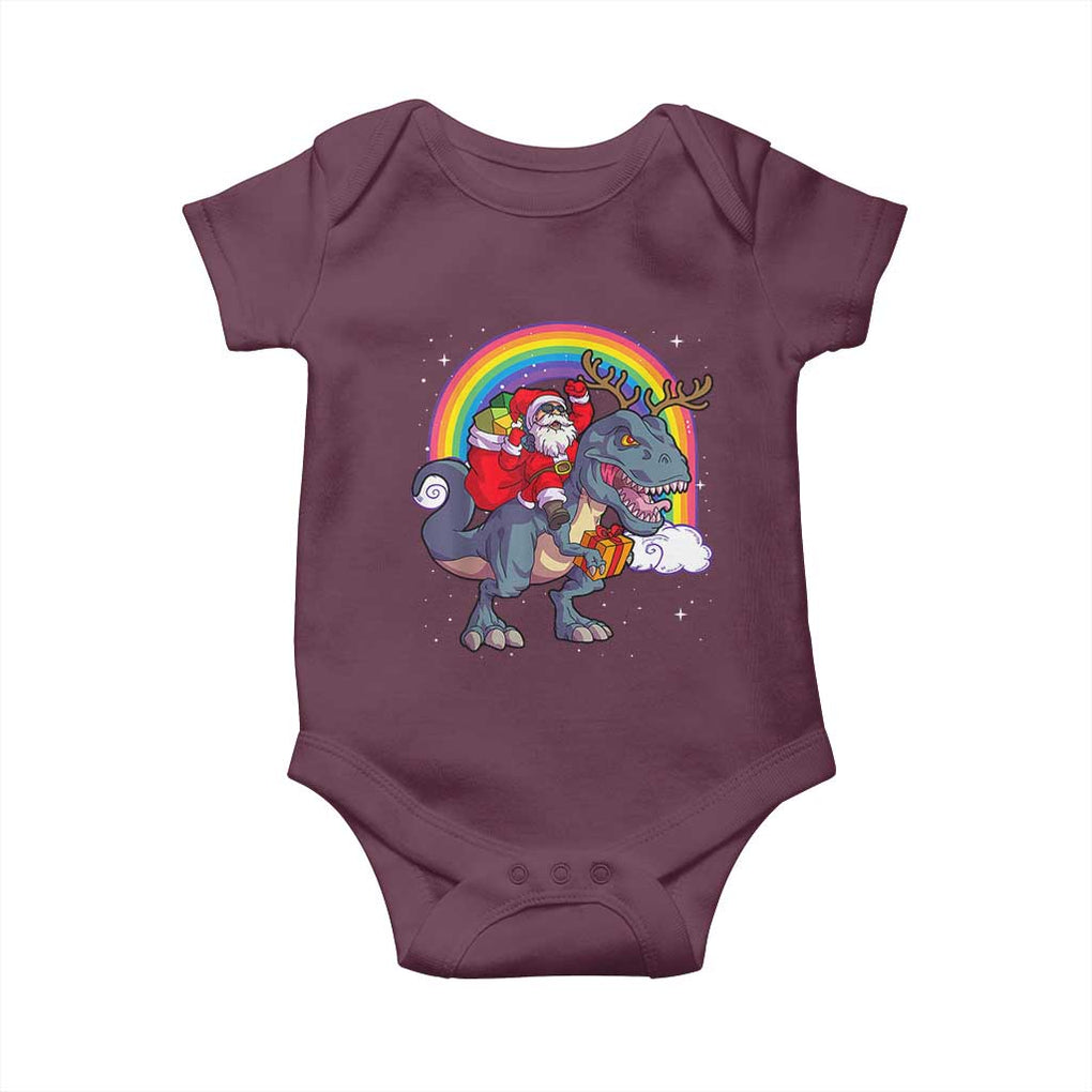 Christmas Santa Riding Dinosaur Deer Xmas Baby Onesie TS10 Maroon Print Your Wear