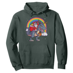 Christmas Santa Riding Dinosaur Deer Xmas Hoodie TS10 Dark Forest Green Print Your Wear