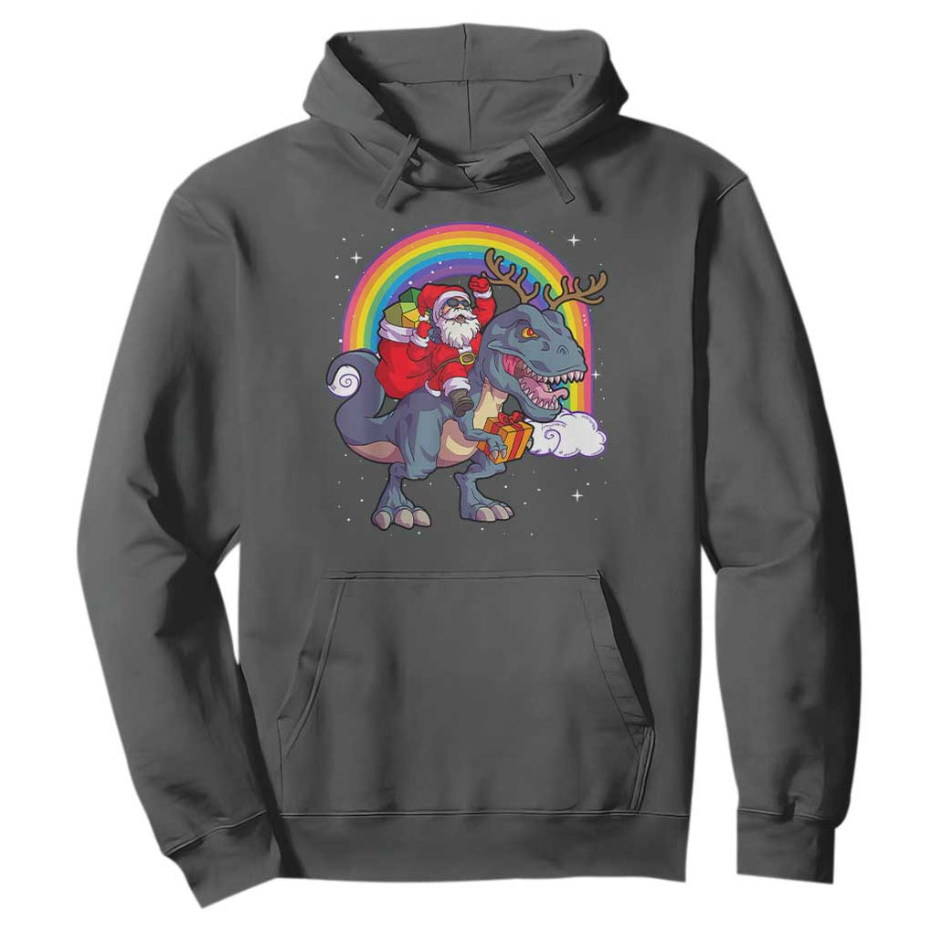 Christmas Santa Riding Dinosaur Deer Xmas Hoodie TS10 Dark Heather Print Your Wear