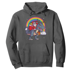 Christmas Santa Riding Dinosaur Deer Xmas Hoodie TS10 Dark Heather Print Your Wear