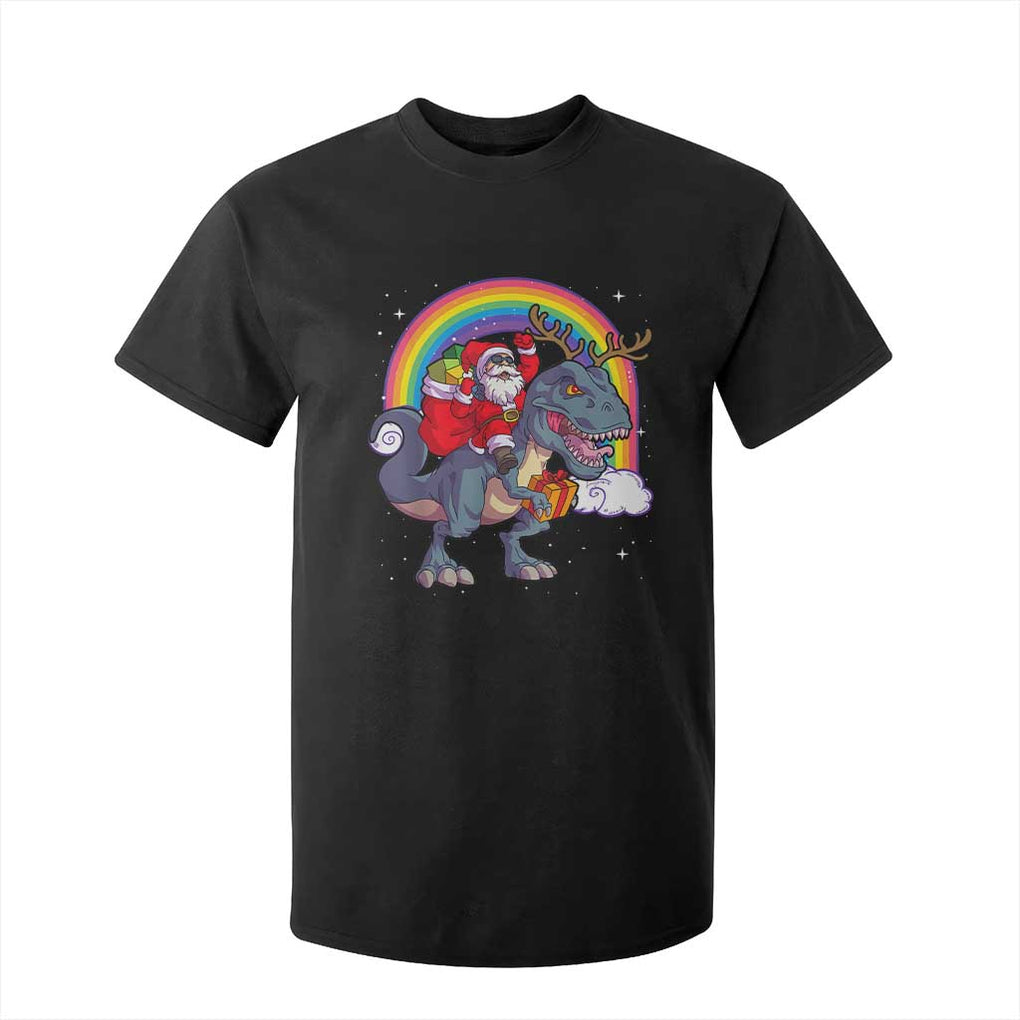 Christmas Santa Riding Dinosaur Deer Xmas T Shirt For Kid TS10 Black Print Your Wear