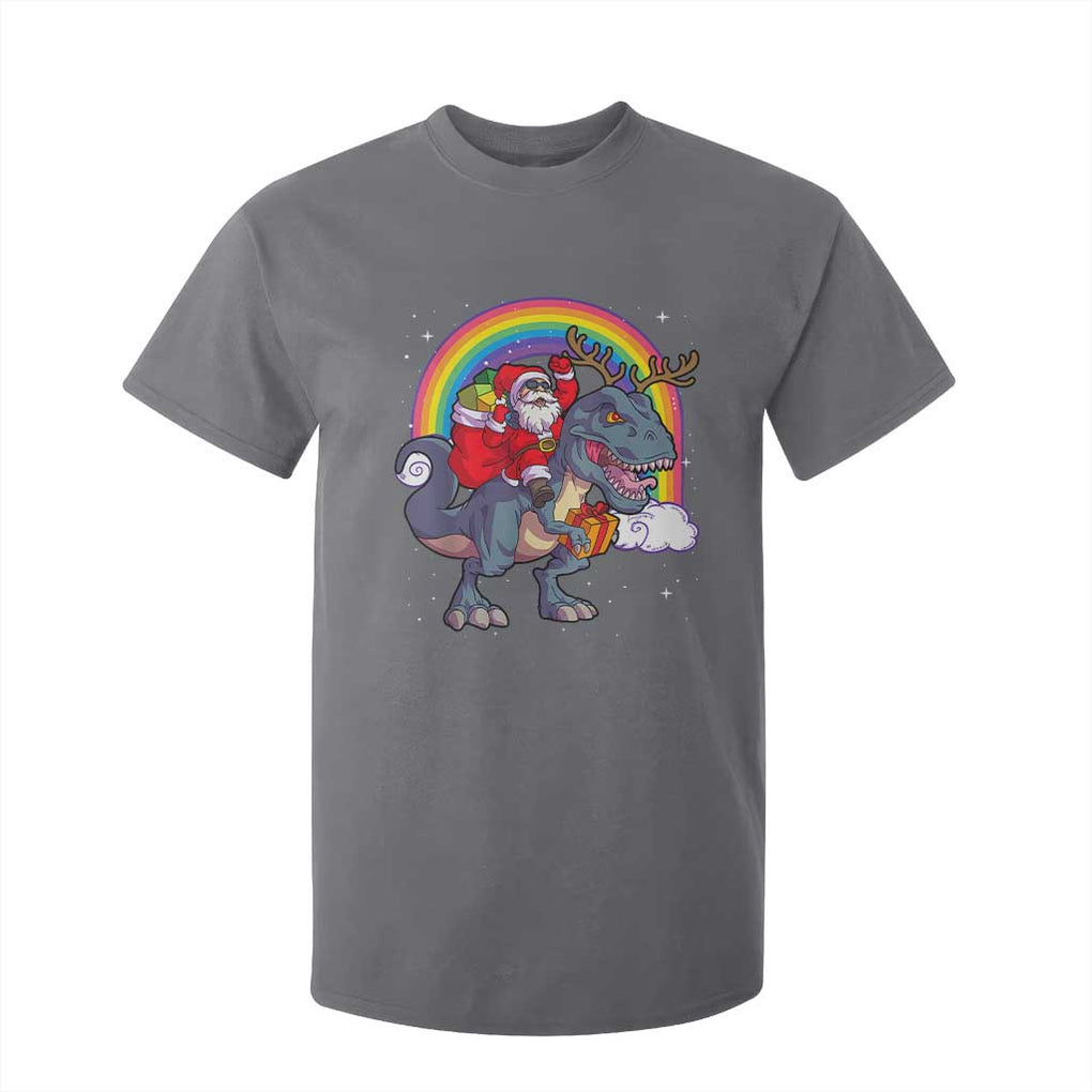Christmas Santa Riding Dinosaur Deer Xmas T Shirt For Kid TS10 Charcoal Print Your Wear