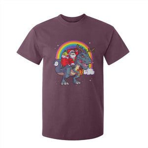 Christmas Santa Riding Dinosaur Deer Xmas T Shirt For Kid TS10 Maroon Print Your Wear