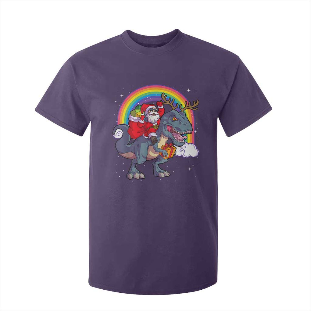 Christmas Santa Riding Dinosaur Deer Xmas T Shirt For Kid TS10 Purple Print Your Wear